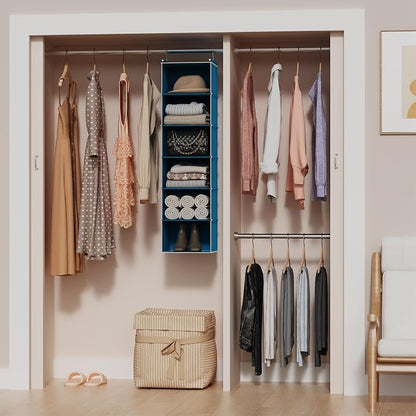 MAX Houser 6-Shelf Hanging Closet Organizer, Hanging Storage Shelves with 2 Sturdy Hooks Space-Saving for Bedroom, Foldable (Blue)