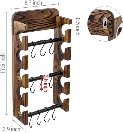 MyGift Baseball Cap Organizer Wall Mounted, Hat Display and Accessories Rack, Baseball Cap Holder with 10 Removable Hanging S-Hooks, Rustic Burnt Solid Wood and Matte Black Metal