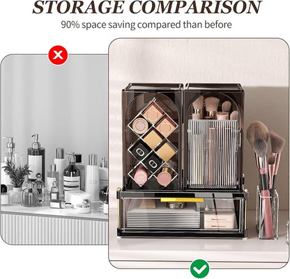 INVSSENE Stackable Makeup Organizer Countertop, Storage Perfume Skincare Cosmetic Lipstick Face Mask Makeup Brush Palettes, Ideal for Vanity Bathroom Counter