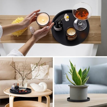 NiHome Thickened Silicone Vanity Organizer Tray for Bathroom Accessories, Kitchen Countertop, Living Room Decor, Multipurpose Shatter-Resistant Round Tray Decor for Candle Perfume Soap Plant (Black)