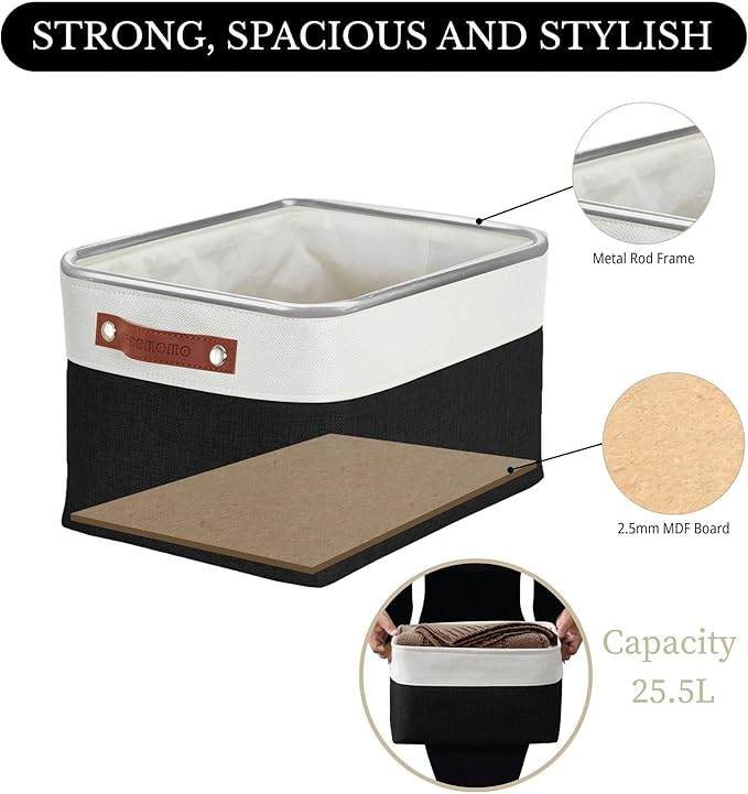 DECOMOMO Storage Bins, Large Fabric Storage Baskets for Shelves, Decorative Linen Closet Organizer, 15 x 11 x 9.5 inches (Black & White, 3 Pack)