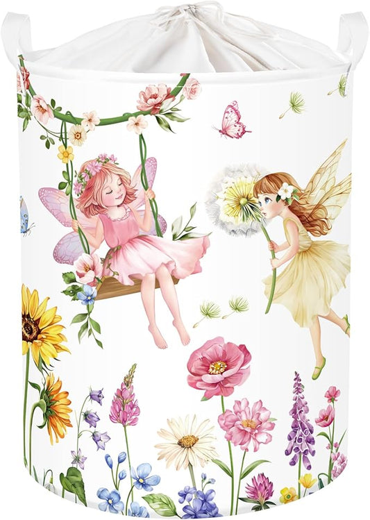 Clastyle Lovely Princess Laundry Basket Kids Clothes Book Storage Basket Gift Toy Box for Bedroom Decor,Flower Fairy,36x45 cm