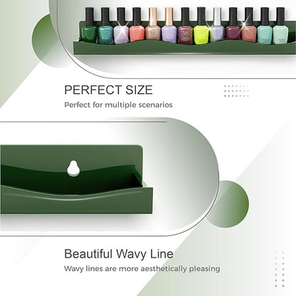 6 Pack Nail Polish Wall Mounted Shelf,15 Inch Nail Polish Floating Shelves for 66-90 Bottles Multi-Purpose,Ideal Gift, Great Display for Salons Retailers,Dark Green