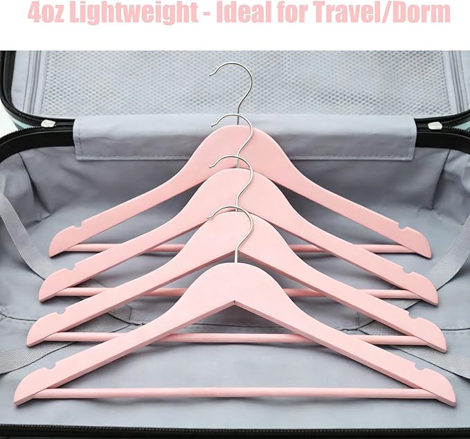 20 Pack Cherry Pink Slim Wood Hangers, Anti-Slip 360° Swivel Space Saving Hangers, Smooth Finish for Women Kids Dress Shirt Coat Closet