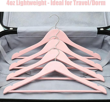 20 Pack Cherry Pink Slim Wood Hangers, Anti-Slip 360° Swivel Space Saving Hangers, Smooth Finish for Women Kids Dress Shirt Coat Closet
