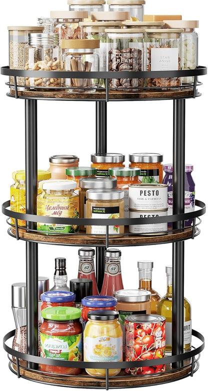 LAMU 12'' Wood Lazy Susan Spice Rack Organizer, 3 Tier Spice Organization for Cabinet, Countertop, Kitchen, Table Top, Pantry, Condiment and Seasoning Rack Organizer