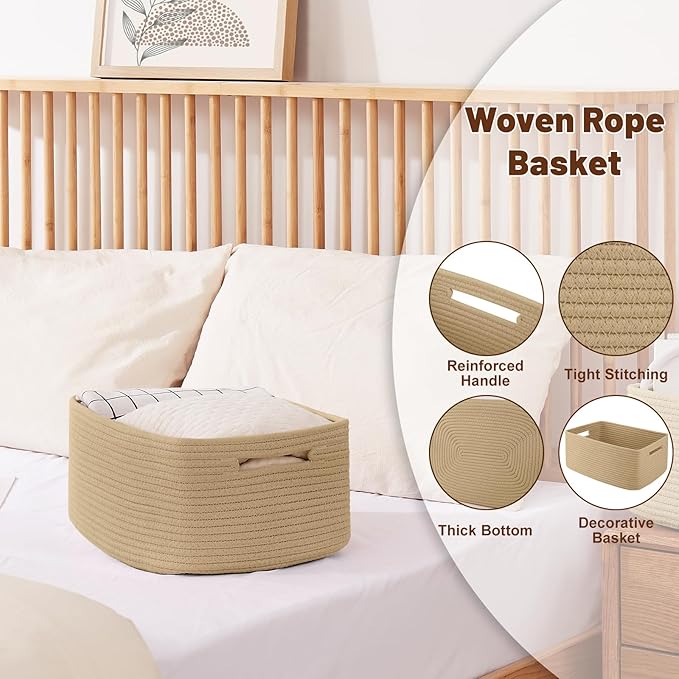 OIAHOMY Storage Basket for Shelves, Closet Cube Storage Bins Baskets for Clothes Blanket Towels, Baby Nursery, Toy Baskets Box, Woven Rope Basket, 15.75 * 11.81 * 7.09 ININ, 2 Packs Jute Yellow