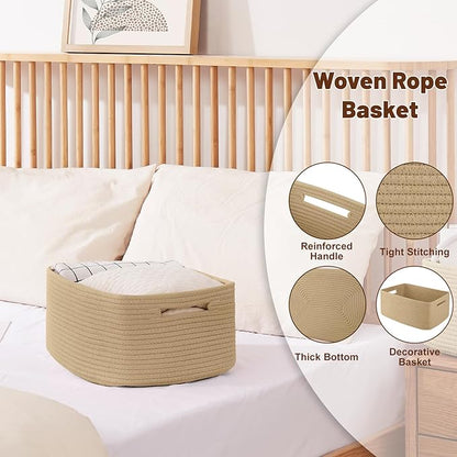 OIAHOMY Storage Basket for Shelves, Closet Cube Storage Bins Baskets for Clothes Blanket Towels, Baby Nursery, Toy Baskets Box, Woven Rope Basket, 15.75 * 11.81 * 7.09 ININ, 2 Packs Jute Yellow