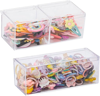 2 Pack Qtip Holder Dispenser with Lid , Plastic Bathroom Vanity Canister for Counter, Drawer and Cabinet Use, Cotton Balls, Makeup Pads, Floss Picks, Clear Desk Container