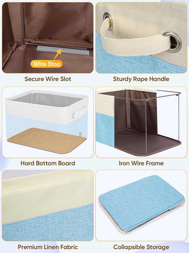 BALEINE 4 Pack Fabric Closet Storage Bins for Shelves, Linen Closet Organizers and Storage, Decorative Baskets for Organizing, Shelf, Clothes, Home, Office (Skyblue, 17''x13''x10.5'')