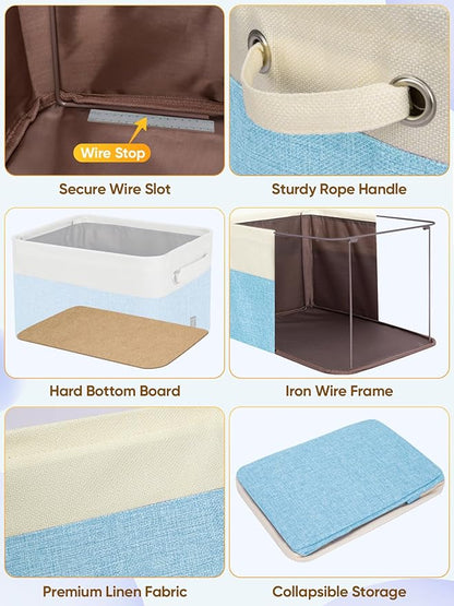 BALEINE 4 Pack Fabric Closet Storage Bins for Shelves, Linen Closet Organizers and Storage, Decorative Baskets for Organizing, Shelf, Clothes, Home, Office (Skyblue, 17''x13''x10.5'')
