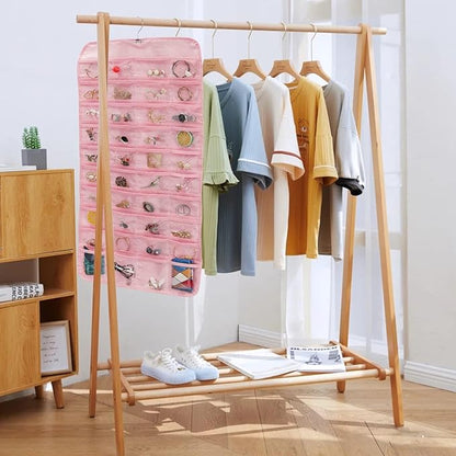 Bloss Hanging Jewelry Organizer, Earring Organizer, Valentine's Day Gift, Double Sided 80 Pocket Jewelry Chain Storage Bag, Jewelry Holder for Necklace Bracelet Earring Ring Chain