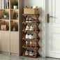 Narrow Shoe Rack, Foldable Bamboo Shoes Shelf for Small Spaces, Multifunctional Vertical Shoe Organizer Tall for Entryway, Closet, Corner, Bedroom, Hallway (Brown, 6 Layers)