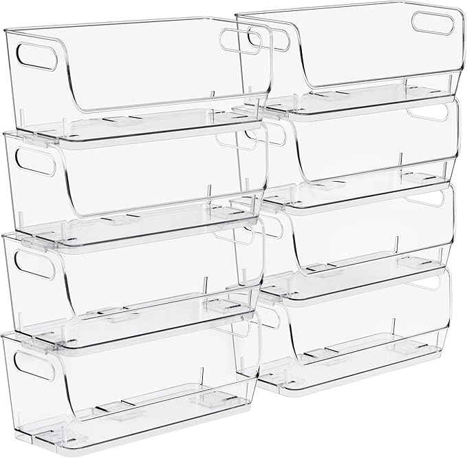 Sorbus Stackable Storage Bins Open Front, Clear Stackable Storage Bins, Pantry Bins for Storage and Organization, Acrylic Stackable Bins for Kitchen, Clear Pantry Organizer Bins (Small Narrow 8 Pack)