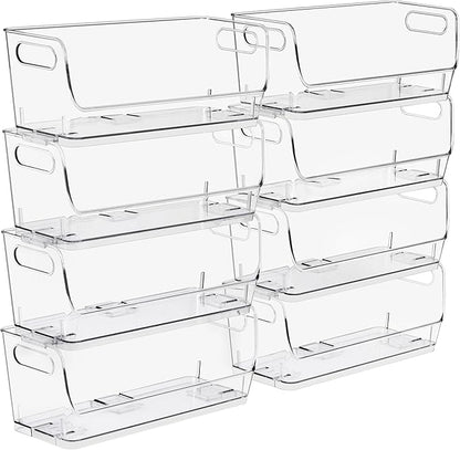 Sorbus Stackable Storage Bins Open Front, Clear Stackable Storage Bins, Pantry Bins for Storage and Organization, Acrylic Stackable Bins for Kitchen, Clear Pantry Organizer Bins (Small Narrow 8 Pack)