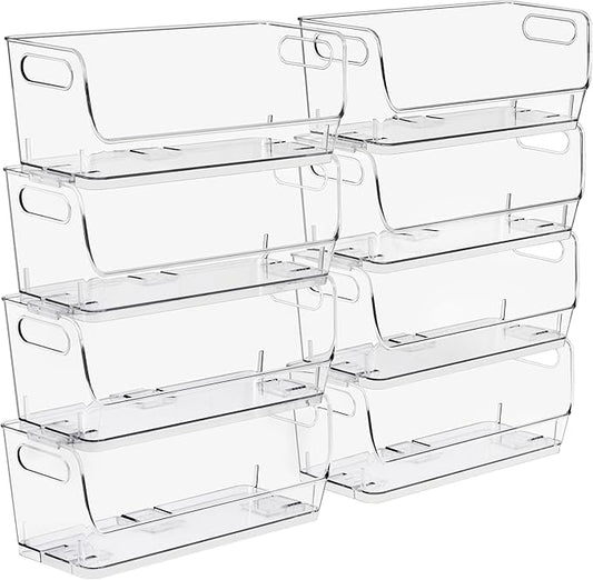 Sorbus Stackable Storage Bins Open Front, Clear Stackable Storage Bins, Pantry Bins for Storage and Organization, Acrylic Stackable Bins for Kitchen, Clear Pantry Organizer Bins (Small Narrow 8 Pack)