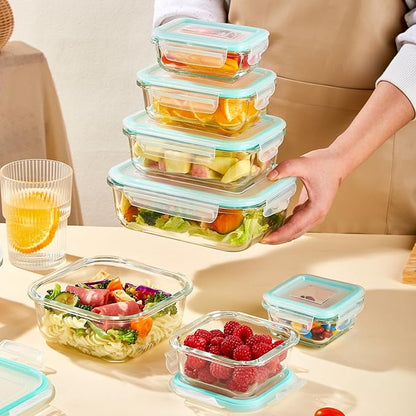 YUNCANG 8 Pack Glass Food Storage Containers with Lids, 5oz to 35oz Meal Prep Containers, Airtight Bento Boxes with Leak Proof Locking for Microwave, Oven, Freezer and Dishwasher, BPA Free