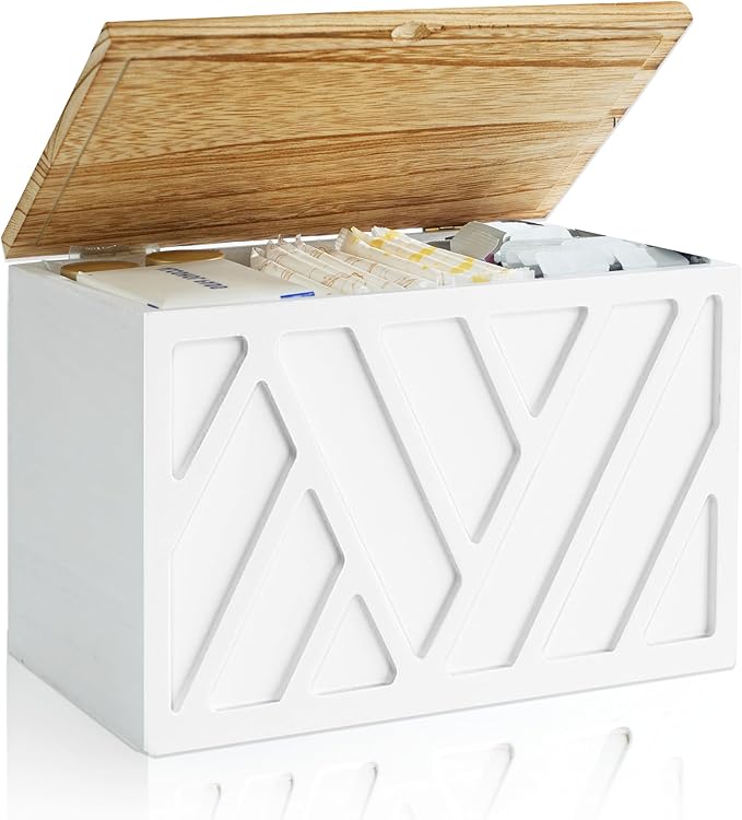 Tampon Holder for Bathroom Decor Feminine Product Organizer With Lid Shark Week Box Wooden Pad Girl Stuff Box (BLACK, lid) (1, WHITE)