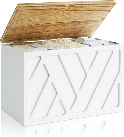 Tampon Holder for Bathroom Decor Feminine Product Organizer With Lid Shark Week Box Wooden Pad Girl Stuff Box (BLACK, lid) (1, WHITE)