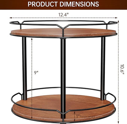 12.4" Lazy Susan Organizer 2 Tier, Rotating Spice Rack, Wooden Spinning Spice Holder for Inside Cabinet, Pantry, Kitchen, Countertop, Bathroom and Vanity, Versatile Storage