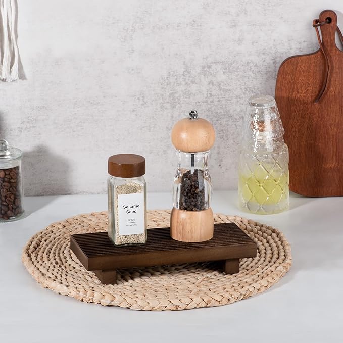 Bathroom Tray Farmhouse Decor Pedestal Stand Wood Riser Display Kitchen Accessories Soap Holder for Sink, Counter, Vanity, 8.7 * 3.6 Walnut