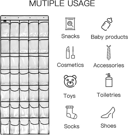 Clear Crystal 2 Pack 35 Pockets Large Hanging Shoe Organizer Over The Door Shoe Rack for Closet Door Storage Shoe Holder Hanger, 8Hooks, white