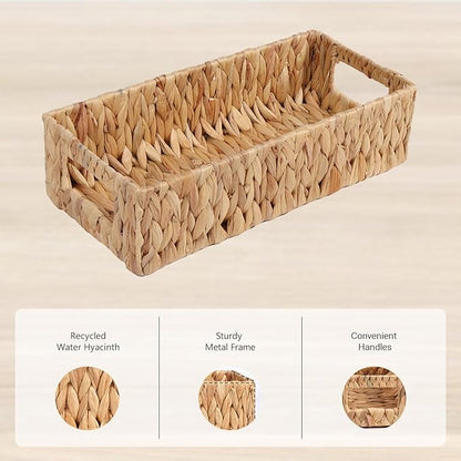 Toilet Tank Basket,Water Hyacinth Woven Storage Basket with Handles for Bathroom Organization - Toilet Paper Holder & Storage Bin, Handwoven Natural Basket (2-Pack)