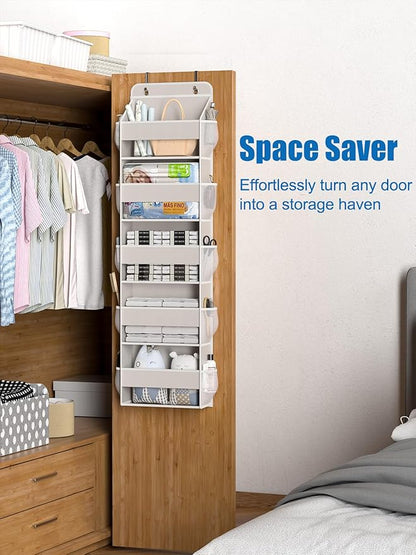 Over The Door Storage Organizer, RV Bathroom Organizer, Over The Door Organizer Camper Storage and Organization, 5 Shelf Hanging Over Door Organizer for Camper, Bathroom, Bedroom, Closet-Beige