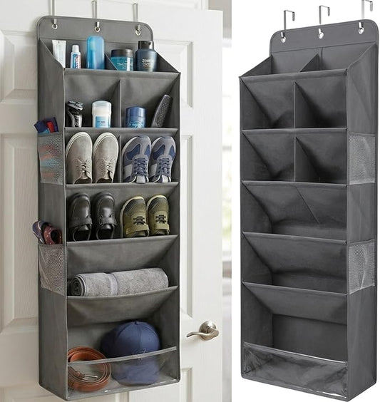 HOMELUX THEORY 6 Tiers Over The Door Shoe Organizer - 100D Extra Thick Deep Pockets Shoe Rack for Closet, 4 Side Pockets Shoe Rack for Entryway & Hanging Shoe Organizer for Closet (V1, Dark Gray)