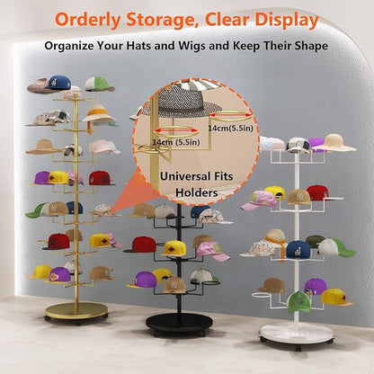 8 Tier Hat Rack with 40 Hooks for Hanging Hats or Wigs, Freestanding Hat Rack Stand, Metal Hat Organizer Rack, Rolling Retail Hat Display Rack for Home/Store (Black,8 Tier)
