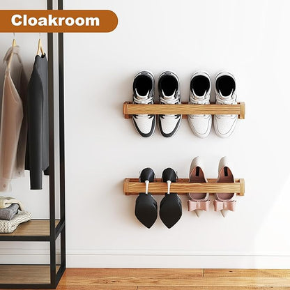 Nisorpa 20 Inch Rustic Burnt Wood Hanging Shoe Rack, Wall Mounted Shoe Rack Storage Organizer Space Saving Footwear Holder for Closet, Mudroom, Entryway, Holds 8 Pairs, Set of 4