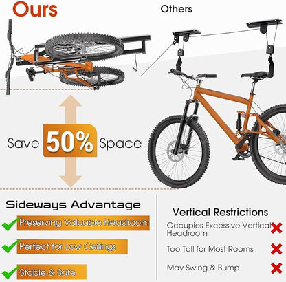 Vanesa Hydraulic Bike Ceiling Mount for Garage - Heavy Duty Pull Down Bike Hanger, Folding Overhead Bike Storage Hoist Holds Up to 66 lbs, Space Saving Bicycle Mount for Garage/Indoor