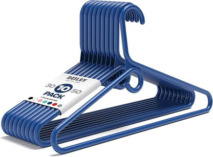 DEILSY™ Navy Heavy Duty Hangers with Hooks for Scarves & Belts – Thick and Strong Clothes Hangers for Shirts, Jackets, Pants, and Dresses – Space-Saving Plastic Hangers – Pack of 10