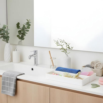 6 Packs White Plastic Drawer Organizer White Tabletop Organizer Tray 9.5 x 3 x 1.4 Inches Stackable Storage Tray for Cosmetic Vanity Home Utensils Office Shelf Kitchen