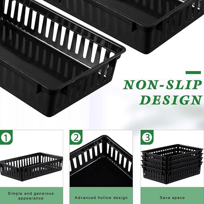 Wenqik 24 Pcs Plastic Storage Baskets for Classroom Organizing Small Pantry Storage Bins Rectangular Tray for Back to School Household Toys Classroom Bedrooms, Kitchens Countertops(Black)