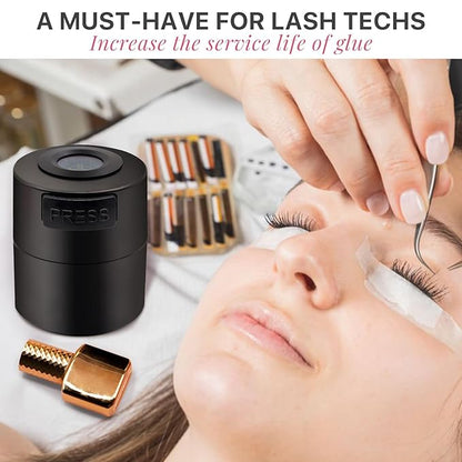 Pretty memory Eyelash Glue Storage Container with Digital Display, Temperature and Humidity Monitor, Lash Glue Holder Eyelash Extensions Adhesive Jar Stand Sealed Lash Extension Supplies, Black