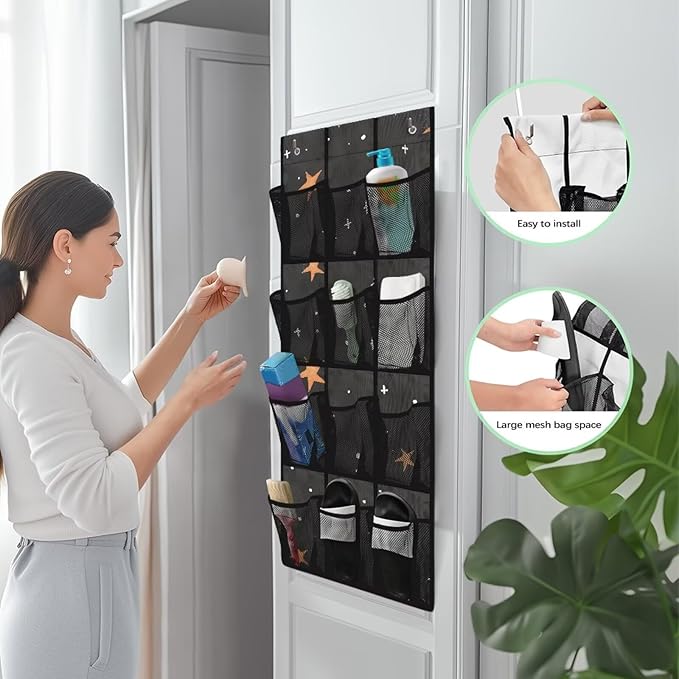 12-Compartment Over The Door Hanging Storage Bag, Waterproof Dirt-Resistant and Easy to Fold for Compact Storage, Stars Print
