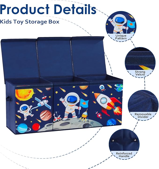 Large Toy Box Chest Organizer with Flip Lid for Kids, Collapsible Oxford Toy Storage Box with Handles for Boys Girls, Sturdy Waterproof Storage Organizer for Bedroom Playroom Nursery, 37.7×12.5×15.7''