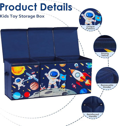 Large Toy Box Chest Organizer with Flip Lid for Kids, Collapsible Oxford Toy Storage Box with Handles for Boys Girls, Sturdy Waterproof Storage Organizer for Bedroom Playroom Nursery, 37.7×12.5×15.7''