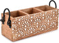 NIRMAN Mango Wood 3 Compartment Multi Purpose Utensil Cutlery Racks for Cutlery, Napkins, Cups Caddy Organizer (11" x 4" x 4.5")