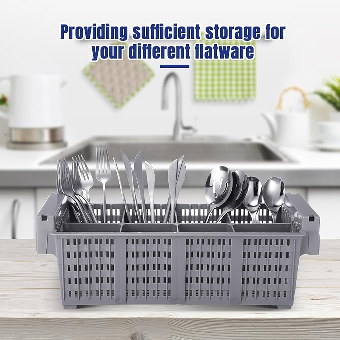 Yungyan 2 Pcs 8 Slot Plastic Cutlery Basket 16.81 x 8.07 x 5.91 Inches Dishwasher Flatware Basket with Handle Utensil Holder for Knives, Forks, Spoons, Silverware Commercial Dishwasher(Gray)