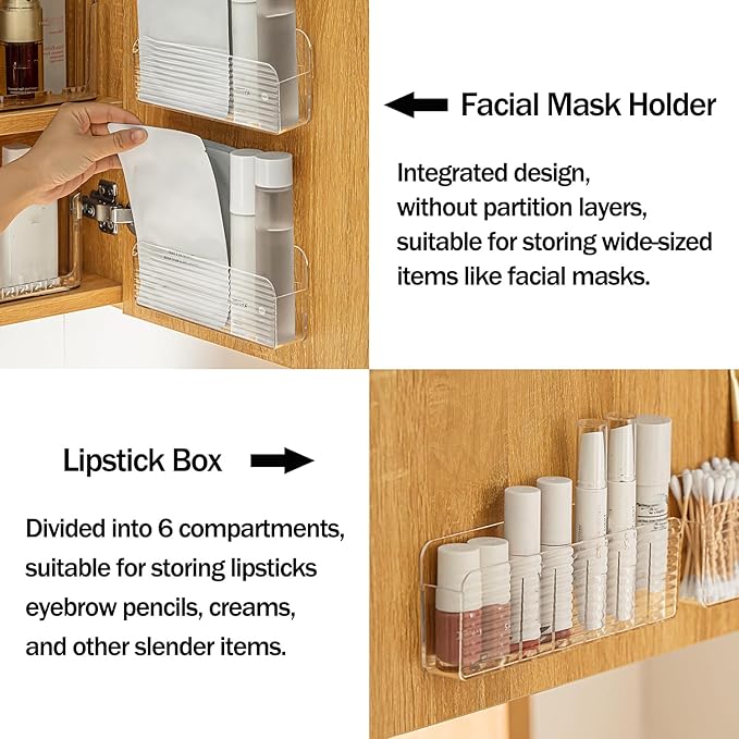 3 Pcs Wall-Mounted Makeup Organizer Set, Makeup Holder for Lipstick, Pencils, Brush, Lip Liner, Cabinet Storage for Mirror, Door, Bathroom, Vanity
