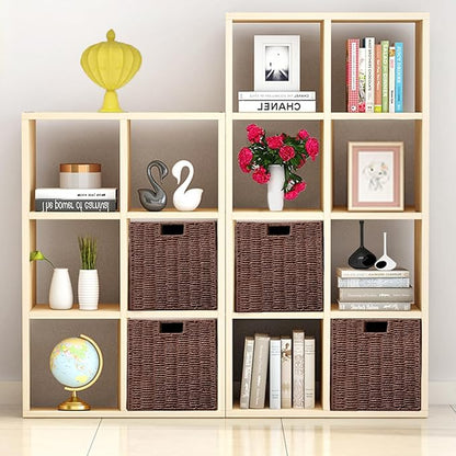 Vagusicc Wicker Storage Basket, Set of 2 Hand-Woven Storage Baskets for Shelves, Foldable Cube Storage Baskets Bins with Handles, 9 inch Small Wicker Baskets for Organizing Pantry Bedroom, Brown