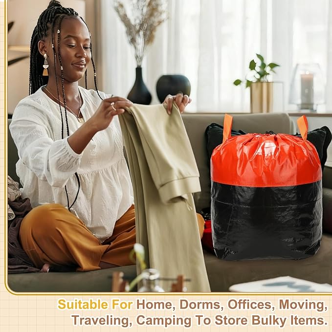 uxcell 2Pcs Extra Large Moving Bags, 15 x 12.6 x 24" Heavy Duty Woven Clothes Storage Totes Waterproof Packing Bags with Elastic Band and Handle for Home Camping Packing Quilts, Orange
