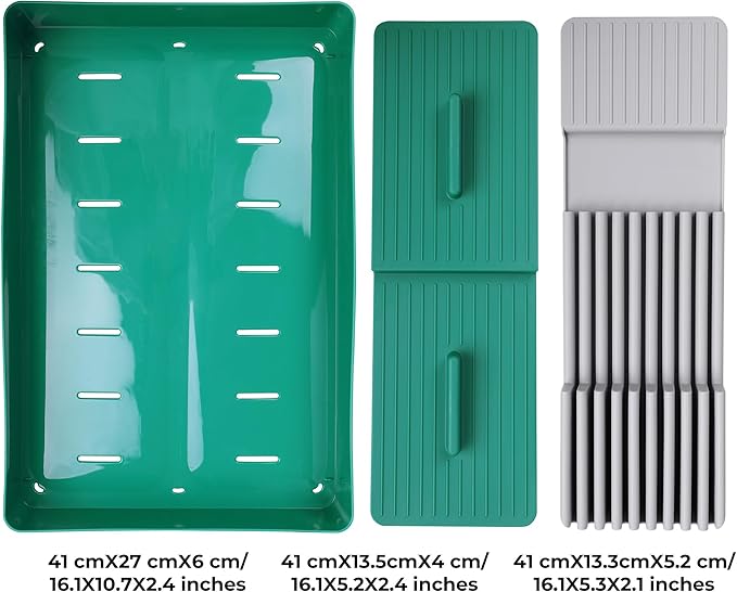 linoroso Knife Drawer Organizer Silverware Drawer Organizer with Kitchen Organizer, Cutlery Drawer Organizer Utensil Drawer Organizer for Knives, Flatware, and Utensils, BPA Free Secure Storage Tray