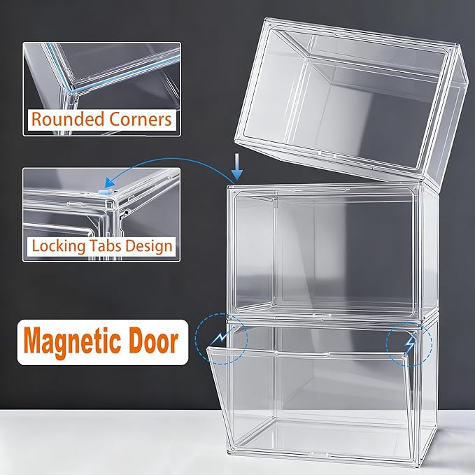XXX-Large Acrylic Purse Handbag Display Case with Lid 17.3''x13''x13'' Purse Organizer for Closet Clear Handbag Storage Box, Extra Large Storage Bins for Helmet, Tall Boots, Collectibles