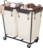 StorageWorks 280L Large Laundry Hamper with Wheels, Laundry Basket with Wheels 2 Sections, Clothes Sorter Cart with Divider for Hotel, Home, Beige, 1-Pack