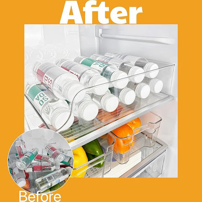2 Pack Water Bottle Organizer Storage for Refrigerator, Fridge Drink Organizer Plastic Water Bottle Holder Dispenser Container Bin for Freezer Pantry Cabinet Kitchen -Clear