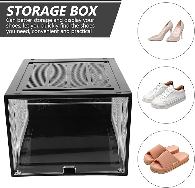Outanaya Stackable Thickened Shoe Storage Boxes 2pcs, Plastic Flip-top Organizer for Large Sneakers and Boots, Dustproof Sturdy Shoe Storage Case for Closet and Cabinet