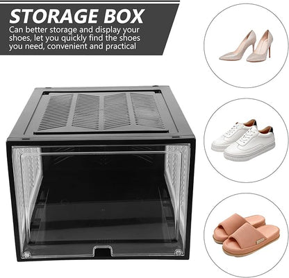 Outanaya Stackable Thickened Shoe Storage Boxes 2pcs, Plastic Flip-top Organizer for Large Sneakers and Boots, Dustproof Sturdy Shoe Storage Case for Closet and Cabinet